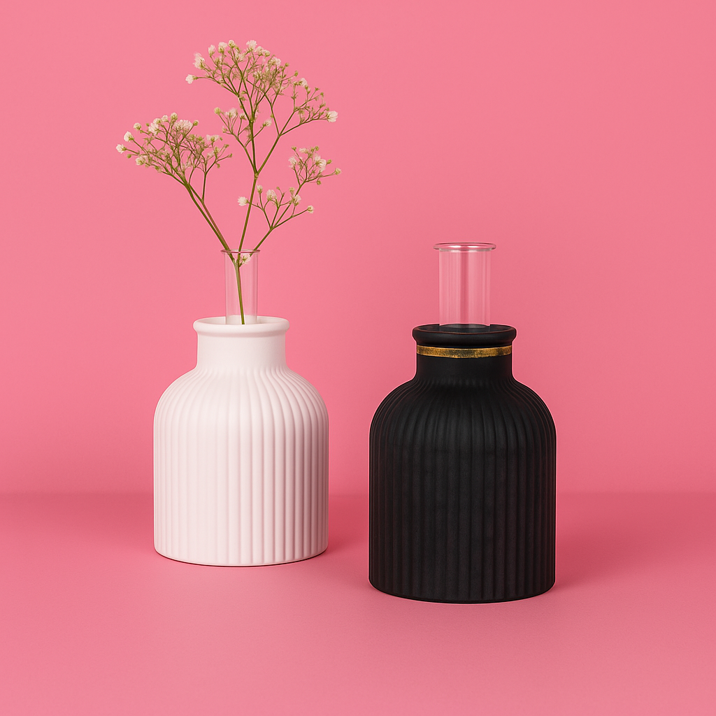 Silicone mold for a thin, ribbed vase.