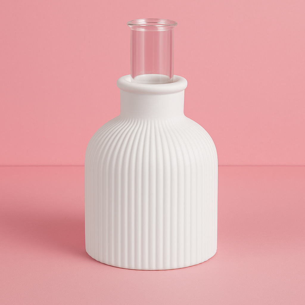 Silicone mold for a thin, ribbed vase.