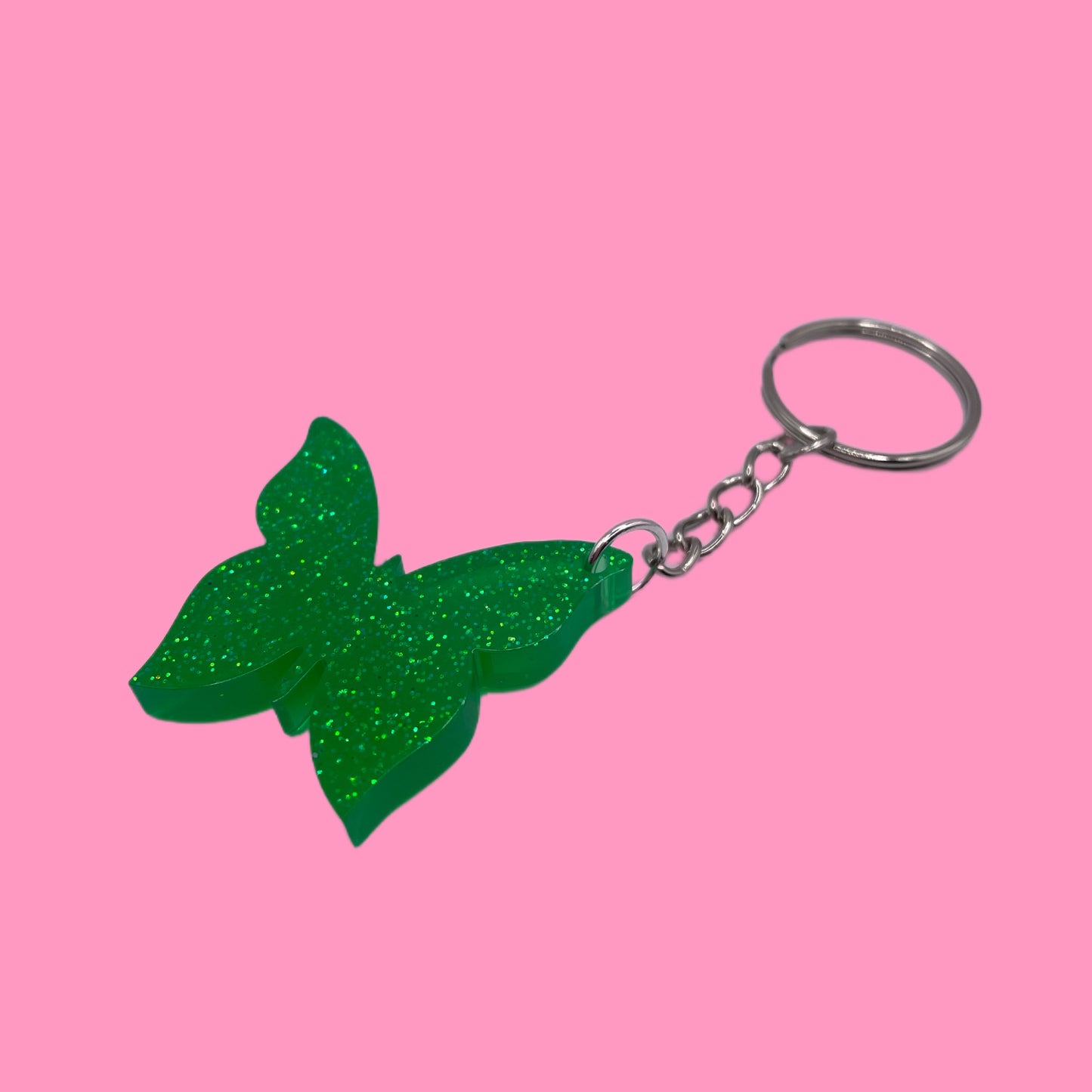 Green glitter butterfly keychain