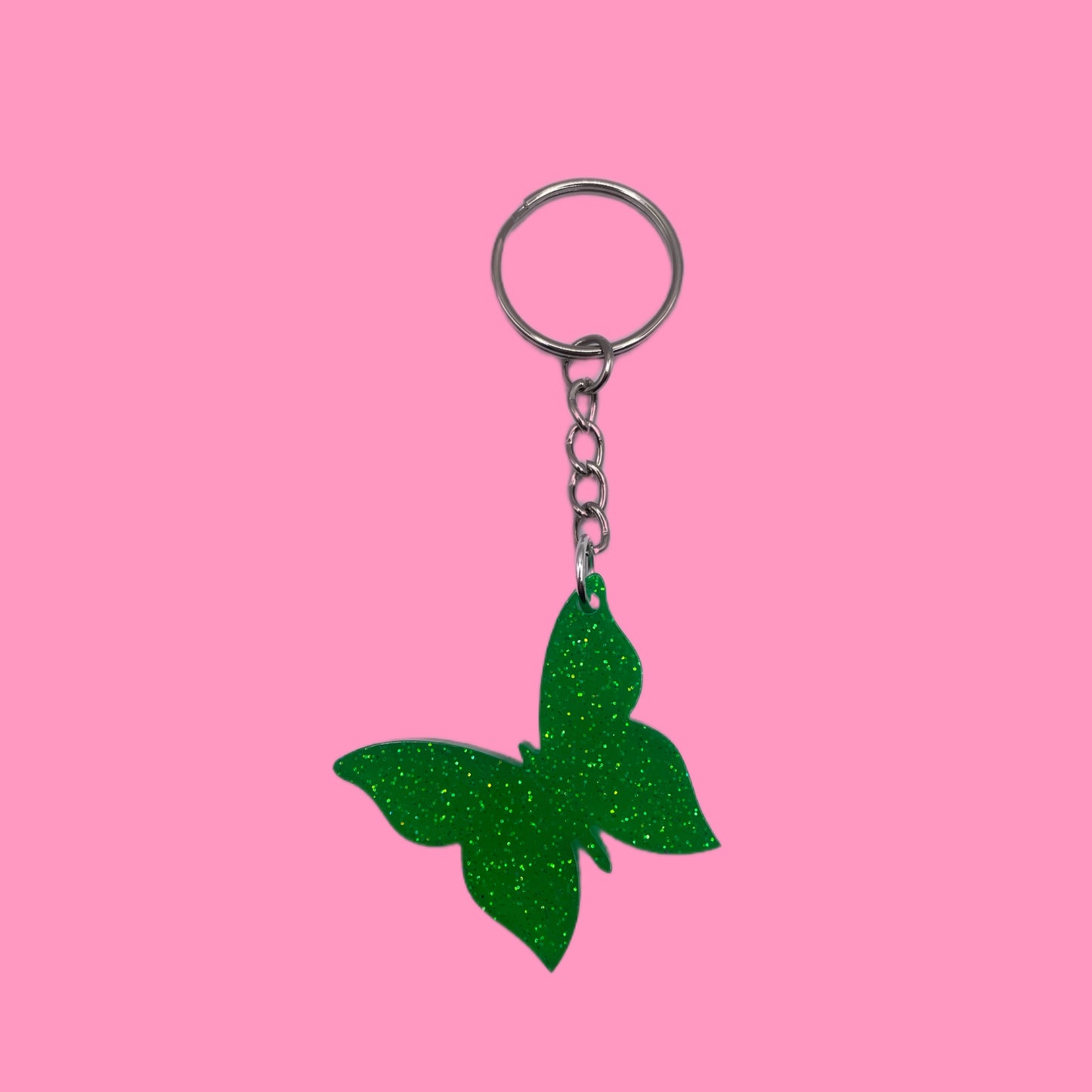 Green glitter butterfly keychain