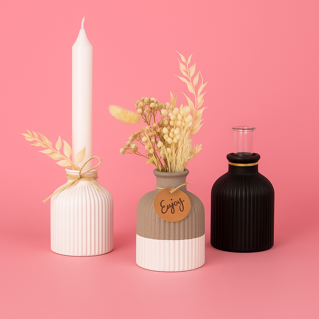 Silicone mold for a thin, ribbed vase.