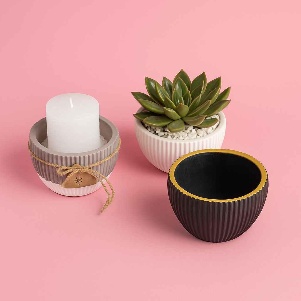 Decorative, ribbed silicone bowl mold
