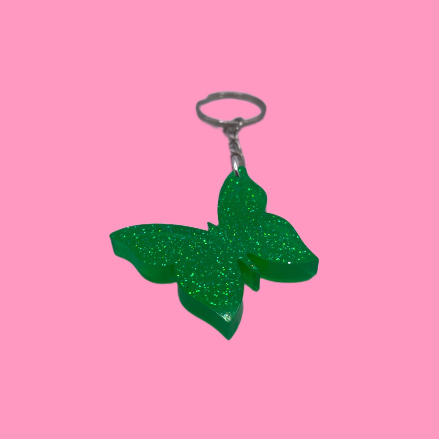 Green glitter butterfly keychain