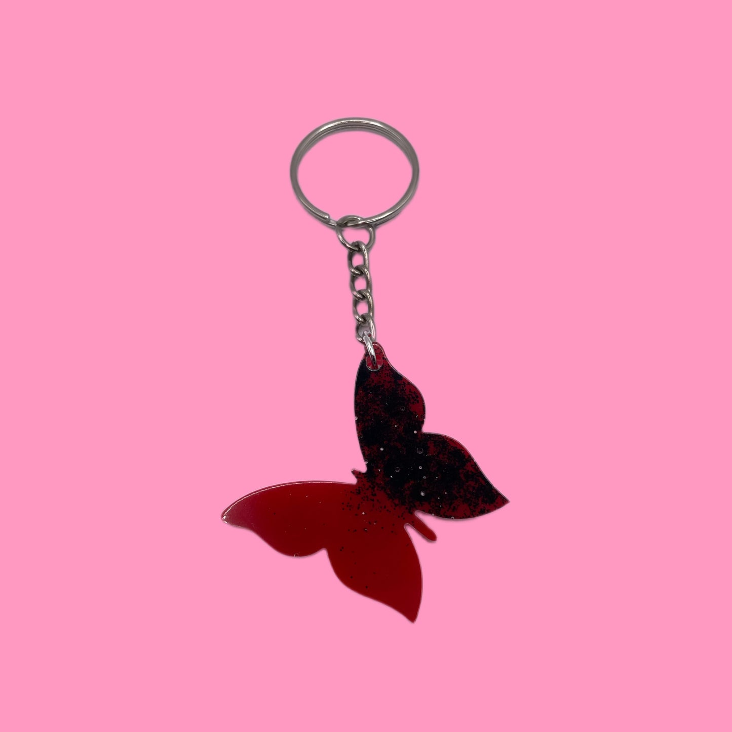 Porte-clé papillon rouge et paillette noir
