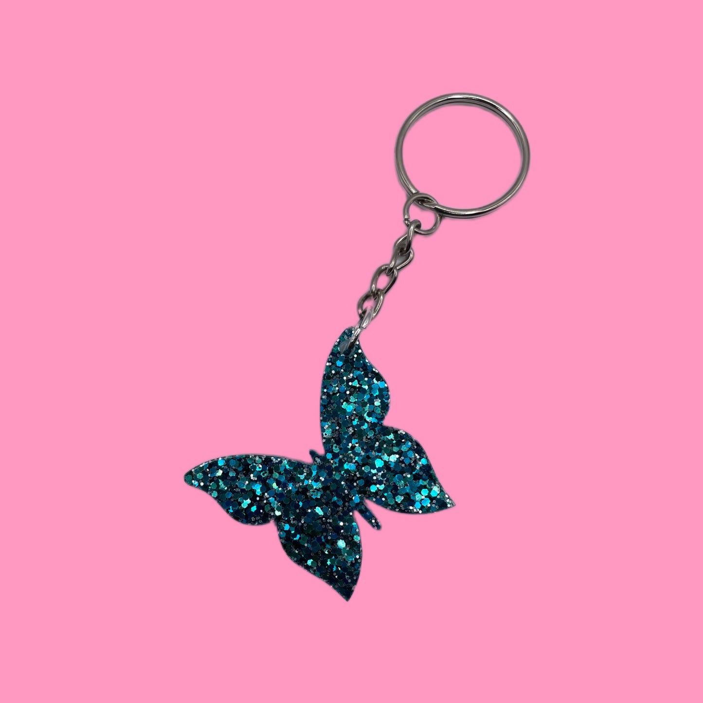 Porte-clé papillon bleu paillettes