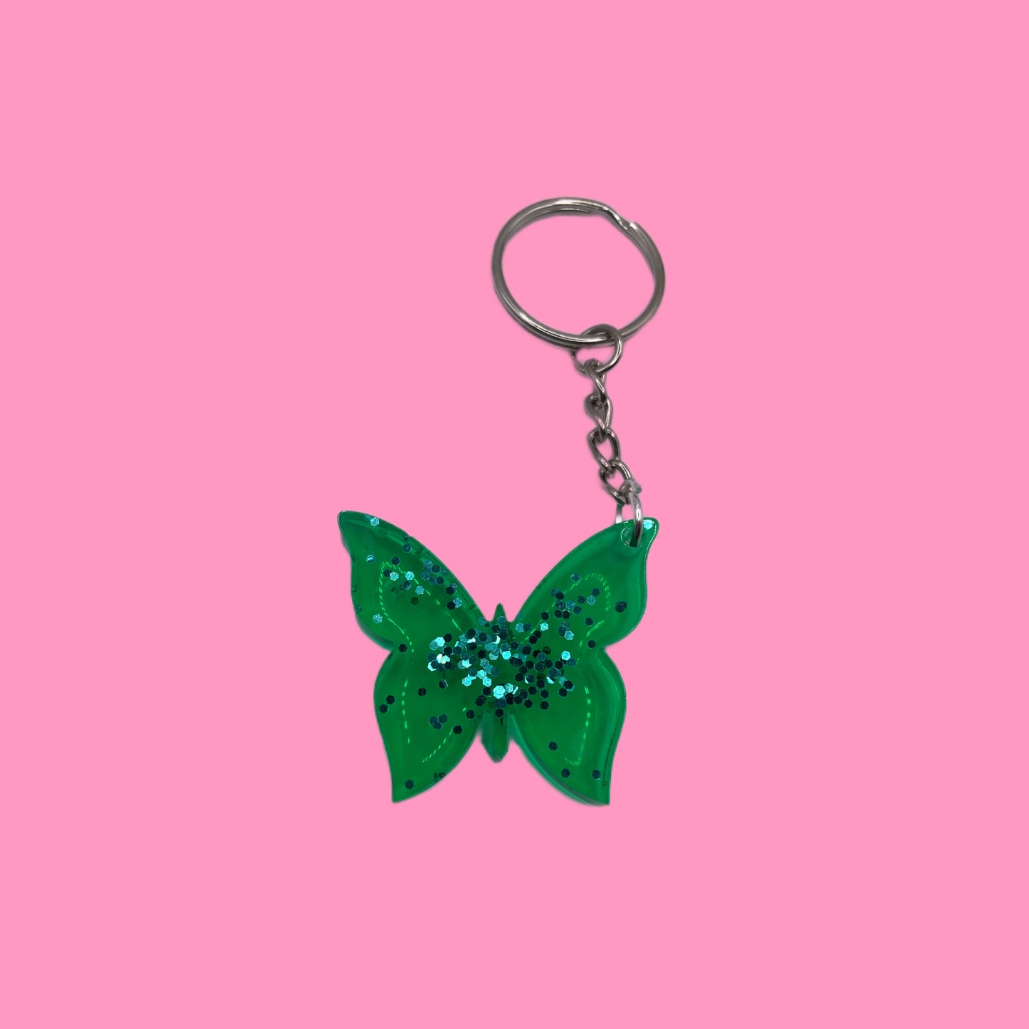 Green glitter butterfly keychain