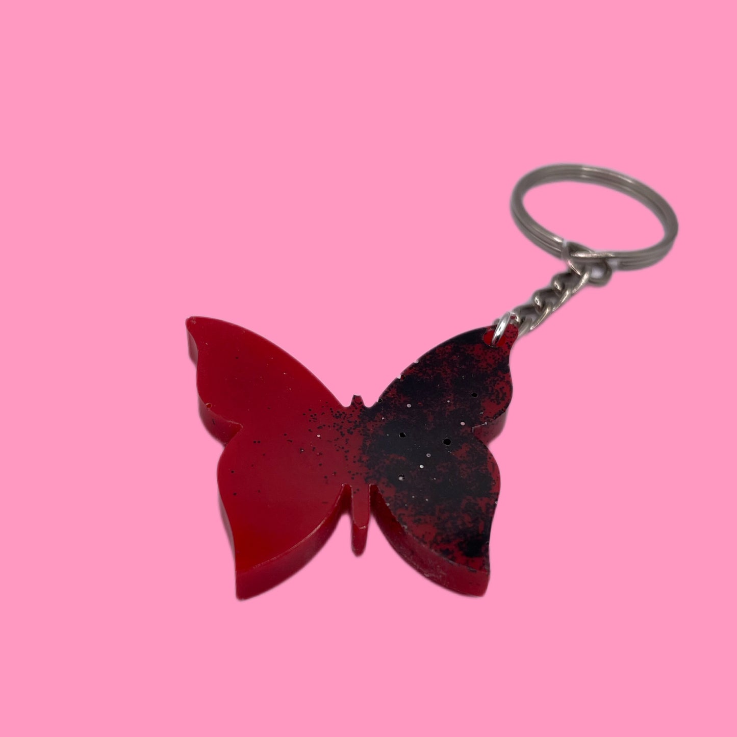 Porte-clé papillon rouge et paillette noir
