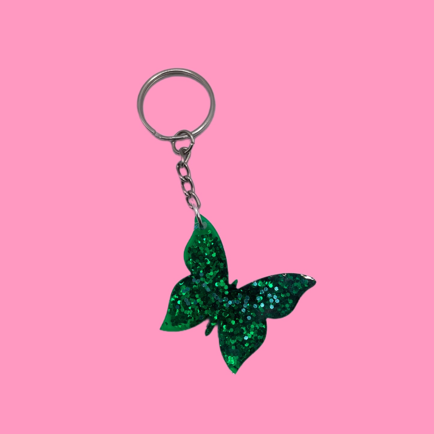 Green glitter butterfly keychain