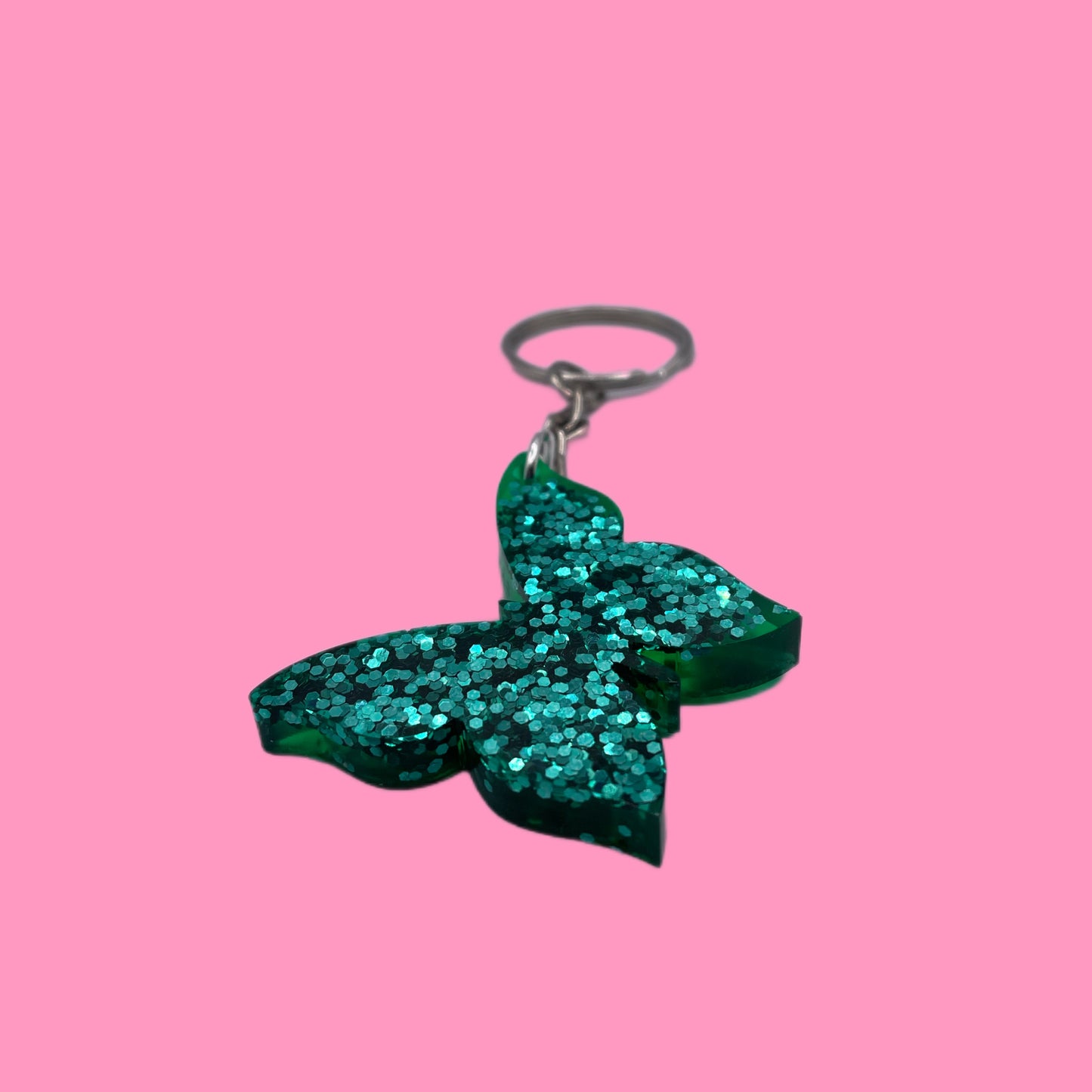 Green glitter butterfly keychain