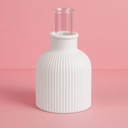 Silicone mold for a thin, ribbed vase.